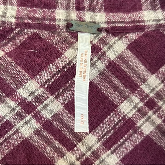 Free People Two-Tone Plaid Flannel Button Down, Raspberry Red & Light Grey, S - Picture 4 of 9